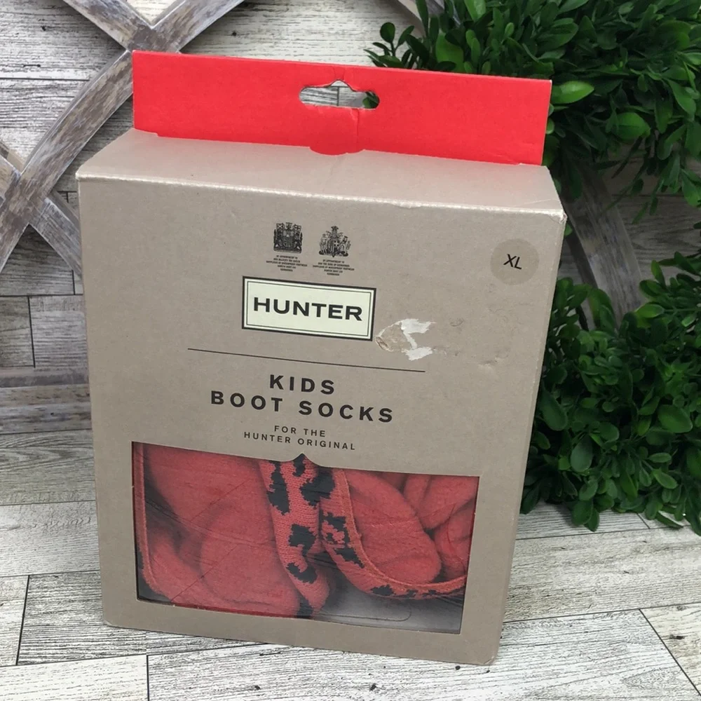 Hunter Fleece Boot Liners with Leopard Print Cuff Coral color Size XL/ US 4-6